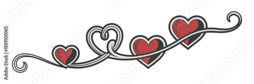 Decorative vine with multiple red and intertwined hearts, symbolizing love and connection
