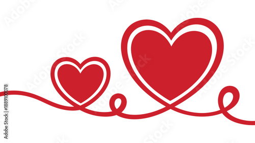 Two red hearts intertwined by a flowing line symbolizing love, connection, and affection