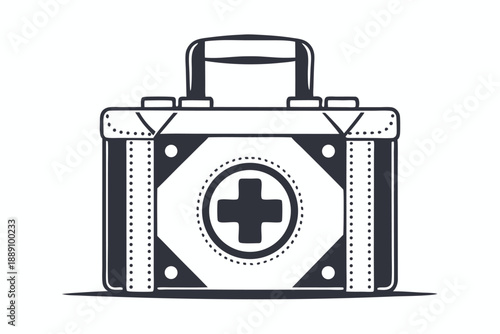 Black and white first aid kit presents vintage medical assistance tool design