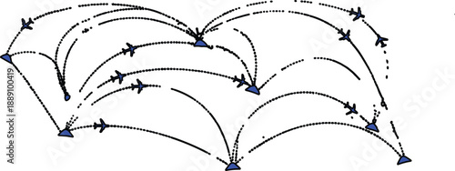 vector illustration The image presents a network diagram that visually represents connections between various points, characterized by a minimalist and hand-drawn aesthetic.