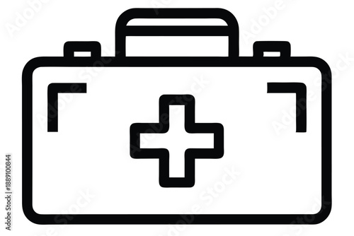 A black and white medical case shows an icon for aid and care