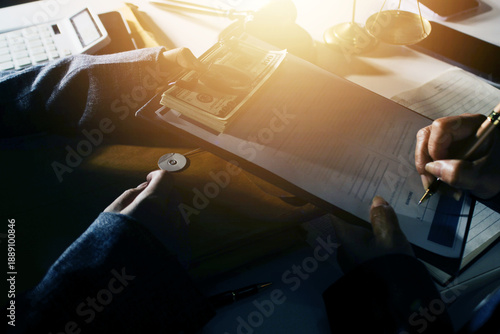 Businesswoman and Male lawyer or judge consult and conference having team meeting with client at law firm in office, Law and Legal services concept