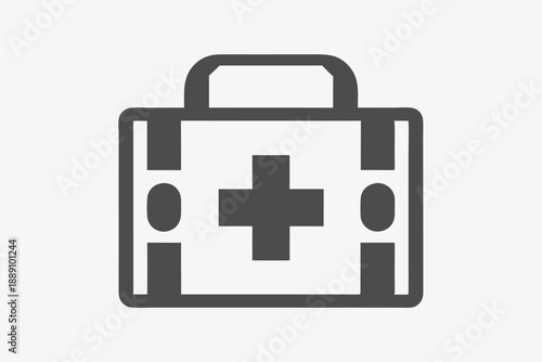 Simple gray icon shows a closed first aid kit with a handle