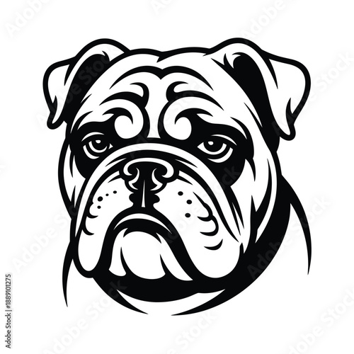 A striking black and white portrait of a bulldog s head