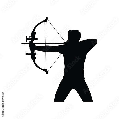 Silhouette of an archer drawing back a bow preparing to shoot