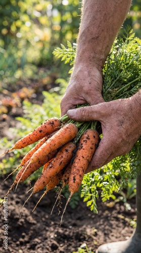 Farmer's hands hold freshly...