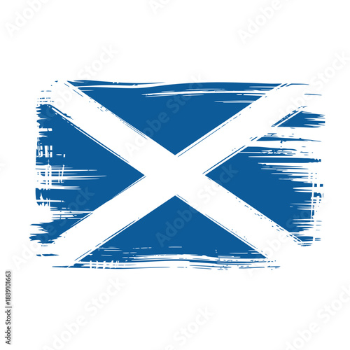 Brushstroke rendition of the scottish flag with a white saltire on blue
