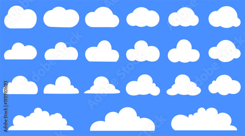 various forms of imaginary cloud images for the needs of effects or cloud icons, isolated flat on a blue background. vector