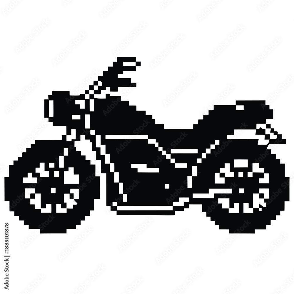 Fototapeta premium Pixel Art 1-Bit Classic Motorbike or Cruiser Motorcycle