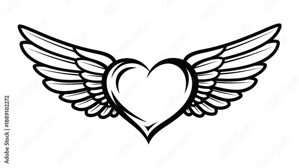 Fototapeta premium Wings of Love: An artistic depiction of a heart adorned with delicate wings, symbolizing love, freedom, and soaring aspirations.