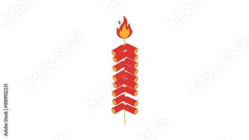 Firecrackers in Celebration: A vibrant illustration showcases a string of firecrackers with a burning fuse, perfect for representing festivities, joy, and the start of something exciting.