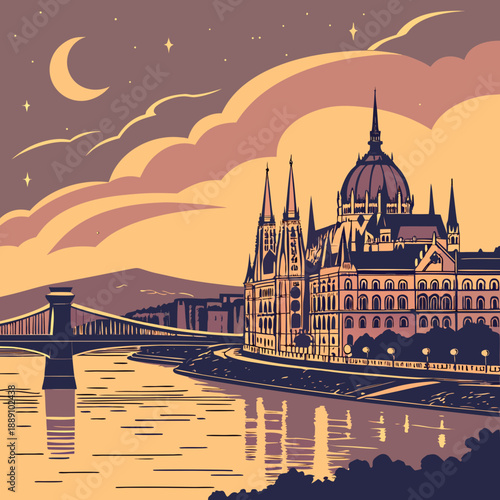 Illuminated budapest skyline at dusk