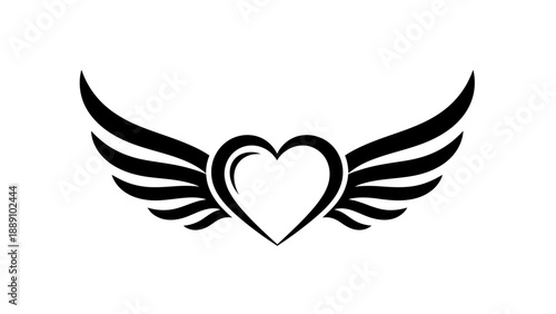 Love with wings: An elegant heart, embraced by delicate wings, symbolizing love's soaring spirit and the freedom of affection.