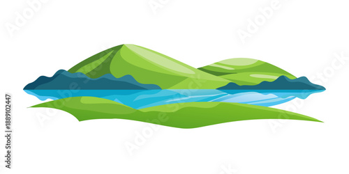 Lush green hills overlooking a serene lake