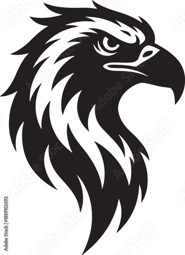 Eagle head mascot logo vector illustration. Black and white tribal tattoo style bird of prey
