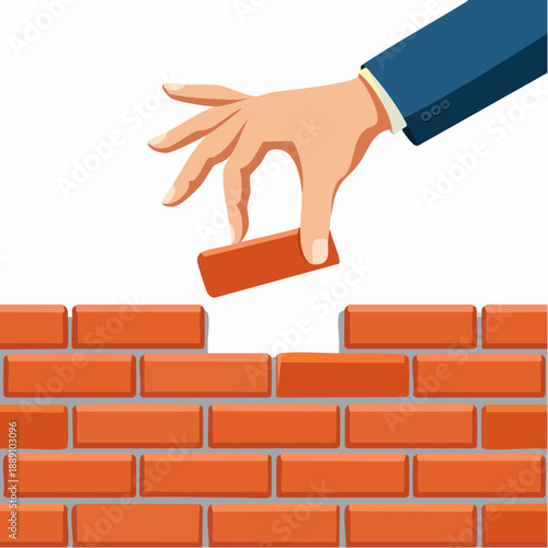 Close up of industrial bricklayer installing bricks on construction site