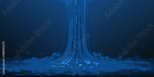 Abstract digital illustration of a blue waterfall or liquid cascade