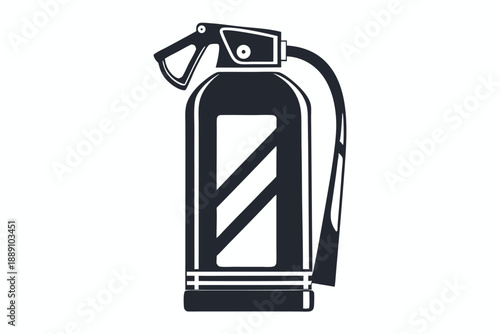 Extinguisher sprays foam with a flame symbol on its body in monochrome