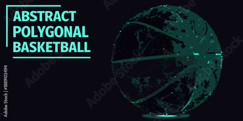 Abstract polygonal basketball illustration with teal and black color scheme