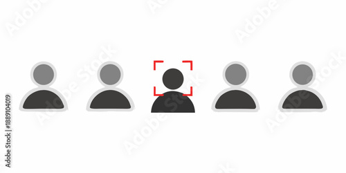 Five gray silhouettes with one highlighted by a red square frame