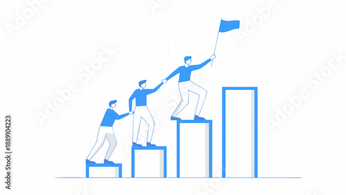 Teamwork and success people climbing steps representing growth and achievement
