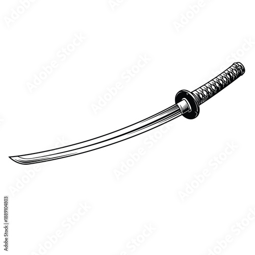 Vector illustration icon a traditional japanese katana sword with a wrapped handle and curved blade