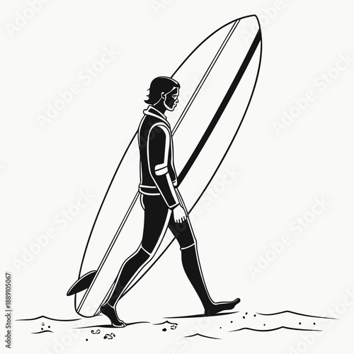 Surfer walking on beach with board