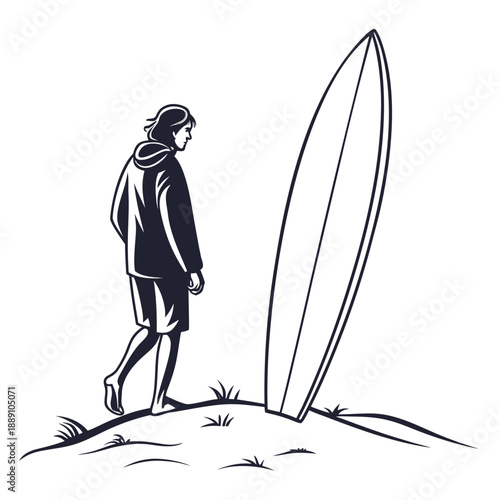 Surfer contemplating the ocean