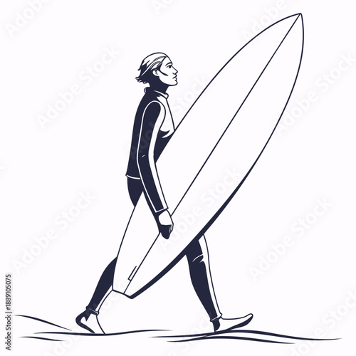 Surfer walking to beach