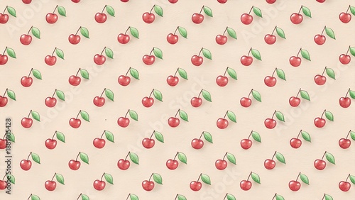 Pixel Art Cherries Repeating Pattern Soft Beige Background