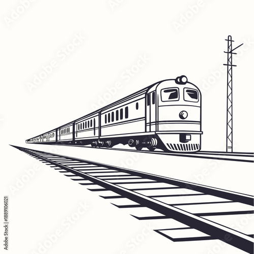 Modern train traveling on railroad tracks