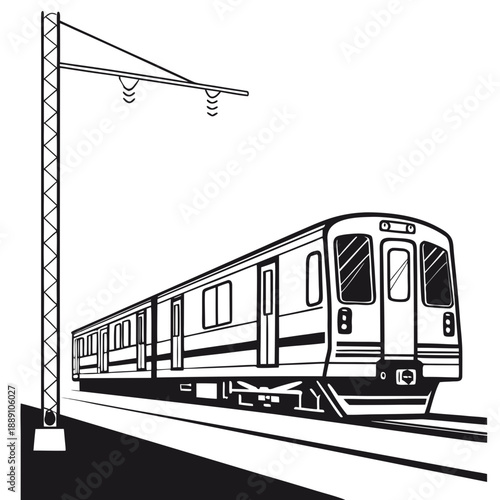 Modern train traveling on tracks