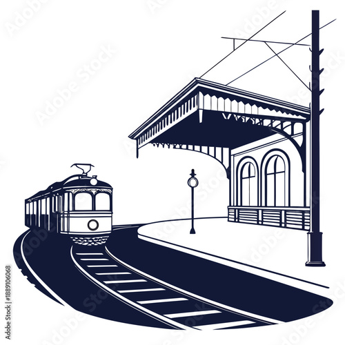 Vintage tram at station