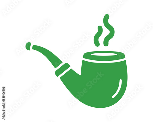 Green smoking pipe icon with smoke for st patrick's day celebration and traditional irish leprechaun character accessories design element vector
