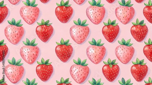 Seamless Pattern of Red and Pink Strawberries on a Light Pink Background Artistic Design