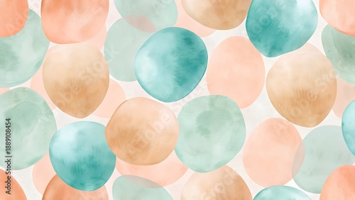 Soft Watercolor Blobs In Pastel Peach Teal And Tan On A Cream Background Seamless Pattern