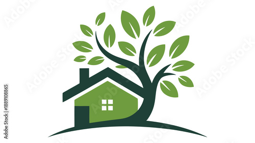 Green eco-friendly house with growing tree