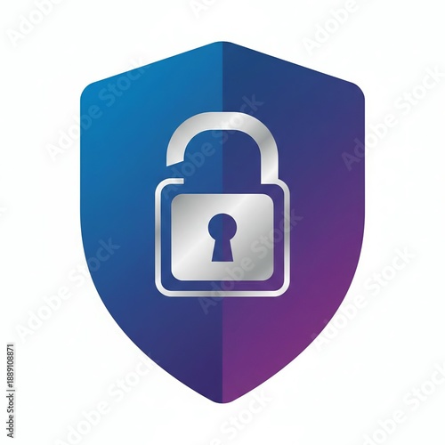 Shield icon with an open padlock representing cyber security, data privacy, and access control