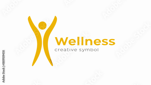 Abstract wellness symbol with a person raising arms and text