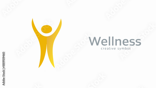 A golden figure with raised arms symbolizes wellness and positive energy