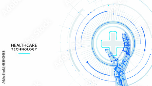 Robotic hand interacting with a medical interface representing healthcare technology