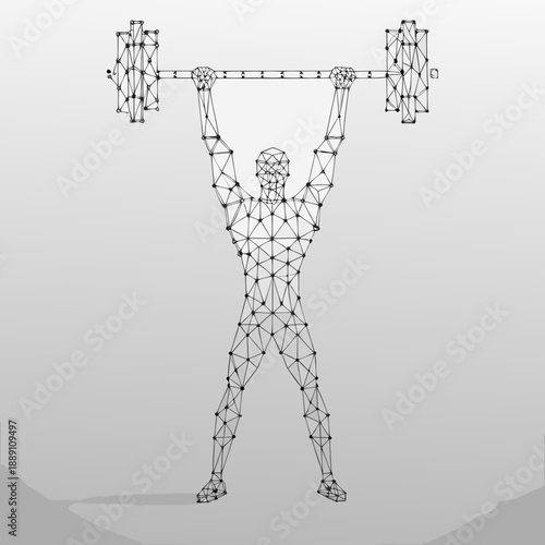 Wireframe illustration of a weightlifter successfully lifting a barbell overhead