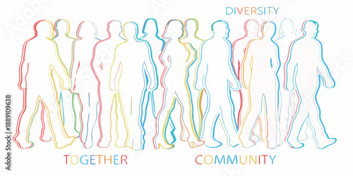 Abstract illustration of diverse figures representing unity and togetherness