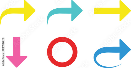 Hand drawn colorful arrow icons set with directional symbols for navigation, user interface, and infographic design elements