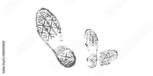 A black and white illustration of footprints from a sneaker with a distinct diamond pattern sole.