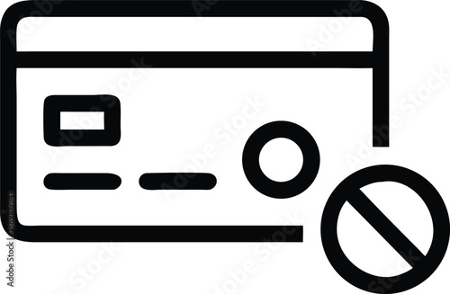 A bank card displays a prohibition symbol, indicating a block or cancellation in black outline
