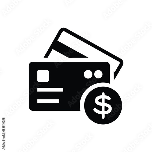 Black and white shows two credit cards and a dollar coin illustration