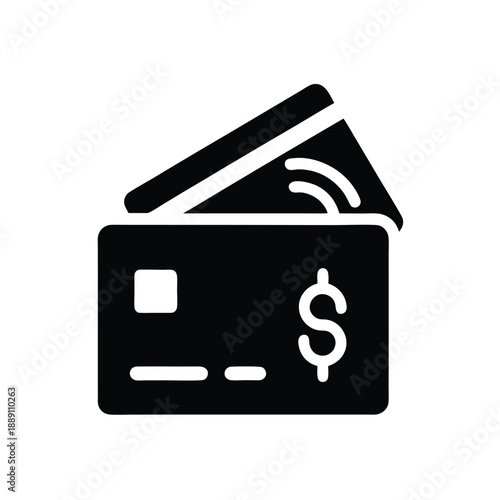 A black credit card icon shows money with wireless transaction symbol