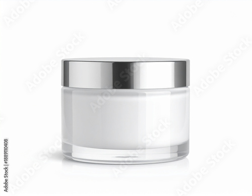 Empty white and silver cosmetic jar container isolated on transparent background