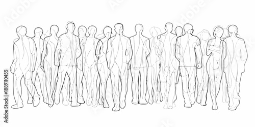 Line art illustration of a large group of people standing closely together